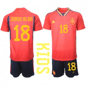 Spain Jordi Alba #18 Replica Home Stadium Kit for Kids World Cup 2022 Short Sleeve (+ pants)